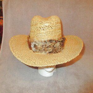 Vintage Resistol Stagecoach Tall Straw Cowboy Hat Size 6 7/8 Feather Western 70s